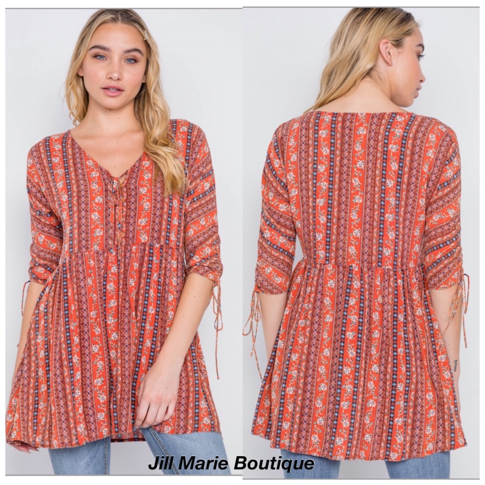 Boho chic floral tunic top Small NWT
